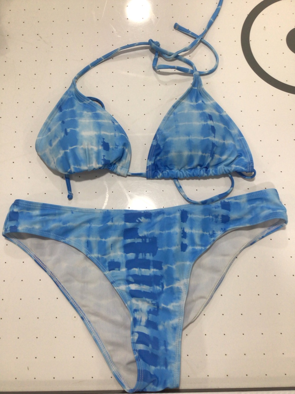 Blue Tie-Dye Triangle Bikini with Cover Up Set - Women's Swim
